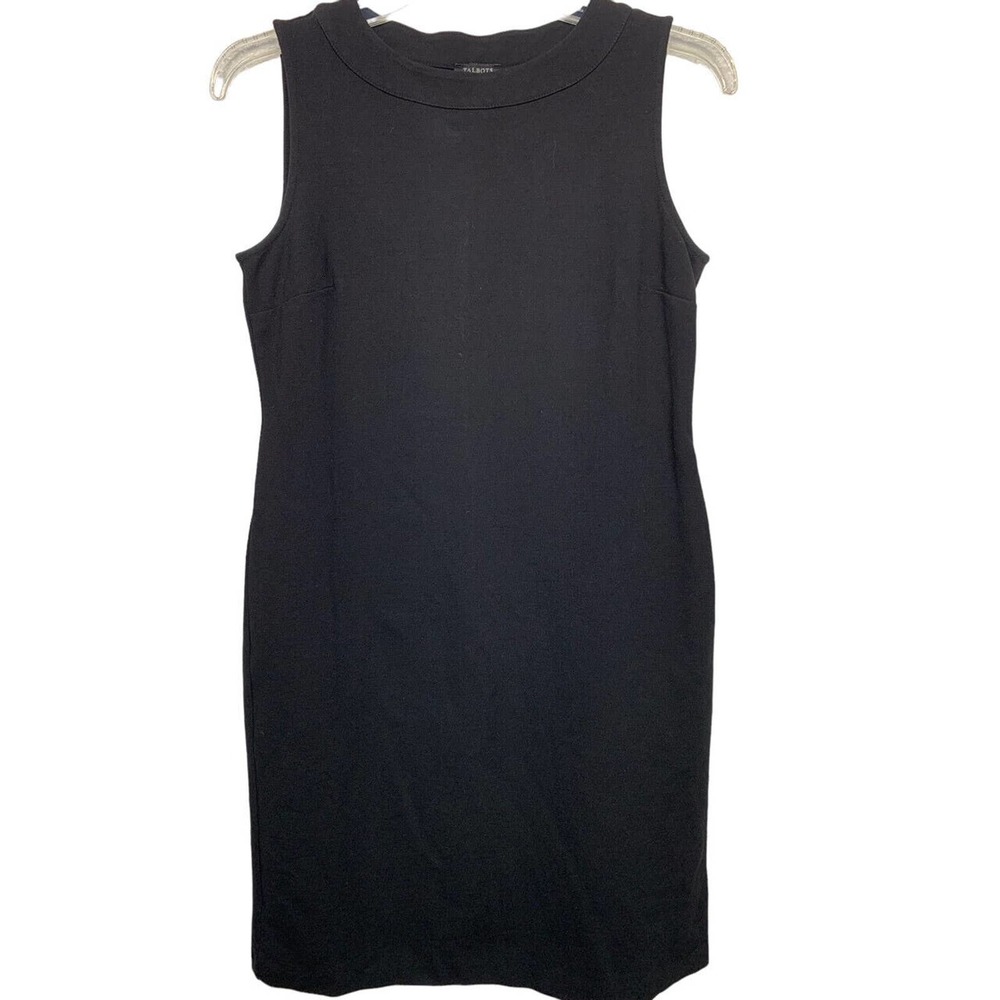 TALBOTS Womens 2P Black Sheath Dress Sleeveless Crew Neck Knee Length